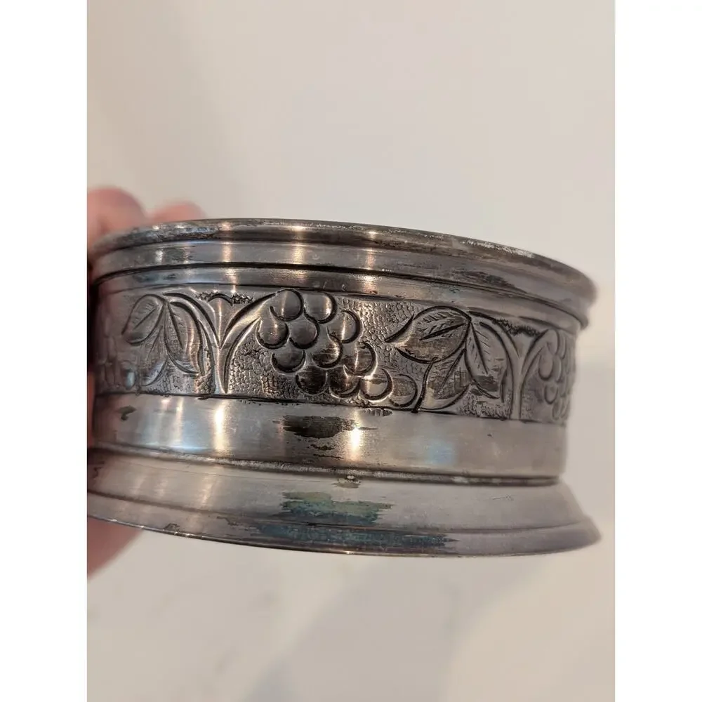 Pottery Barn Pewter Wine Bottle Holder Coaster Grape Leaf Motif,Italian Decor